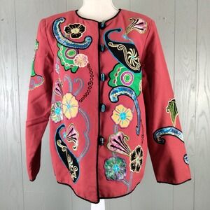 Indigo Moon Embroidered‎ Jacket Womens M 12-14 Toggles Brilliant Maximalism Art